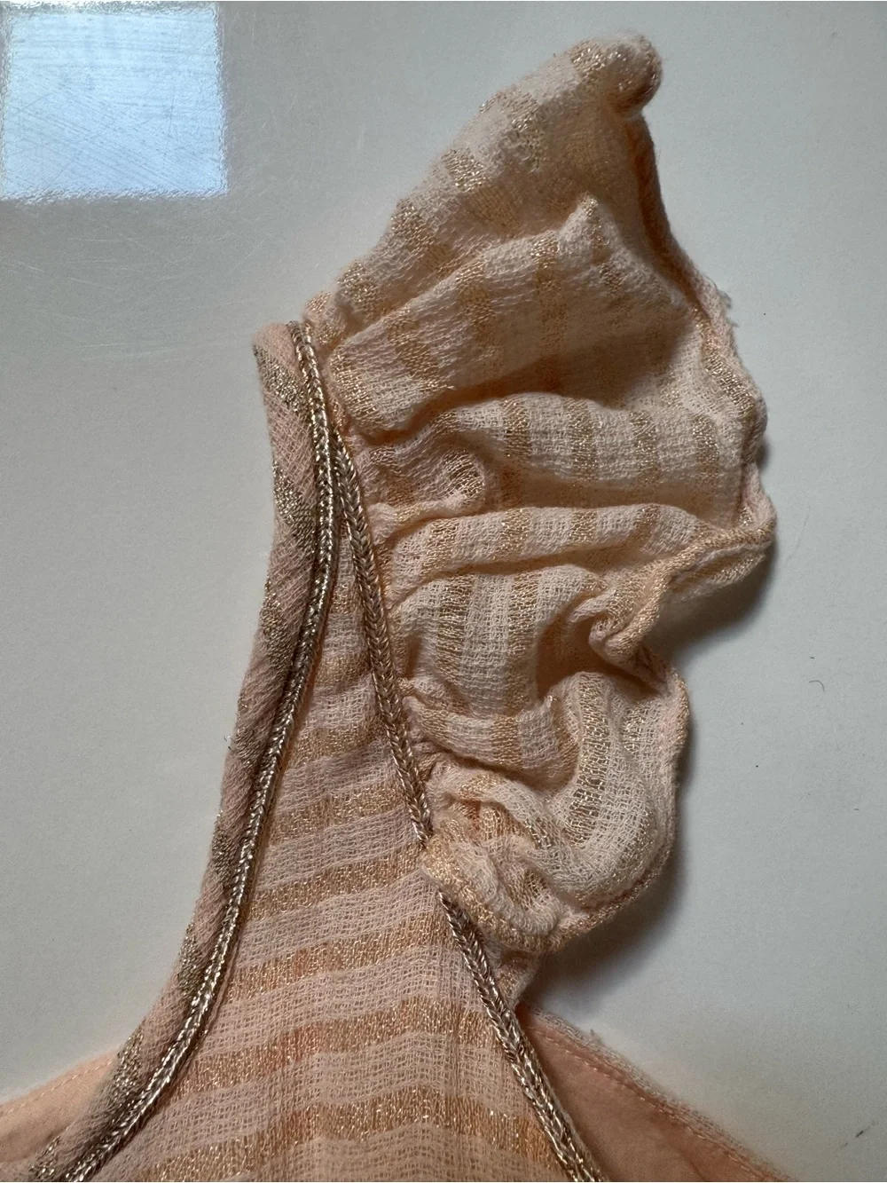 Louise Misha Parisian boho Girls' Peach metallic gold Stripe Ruffled Strap Dress